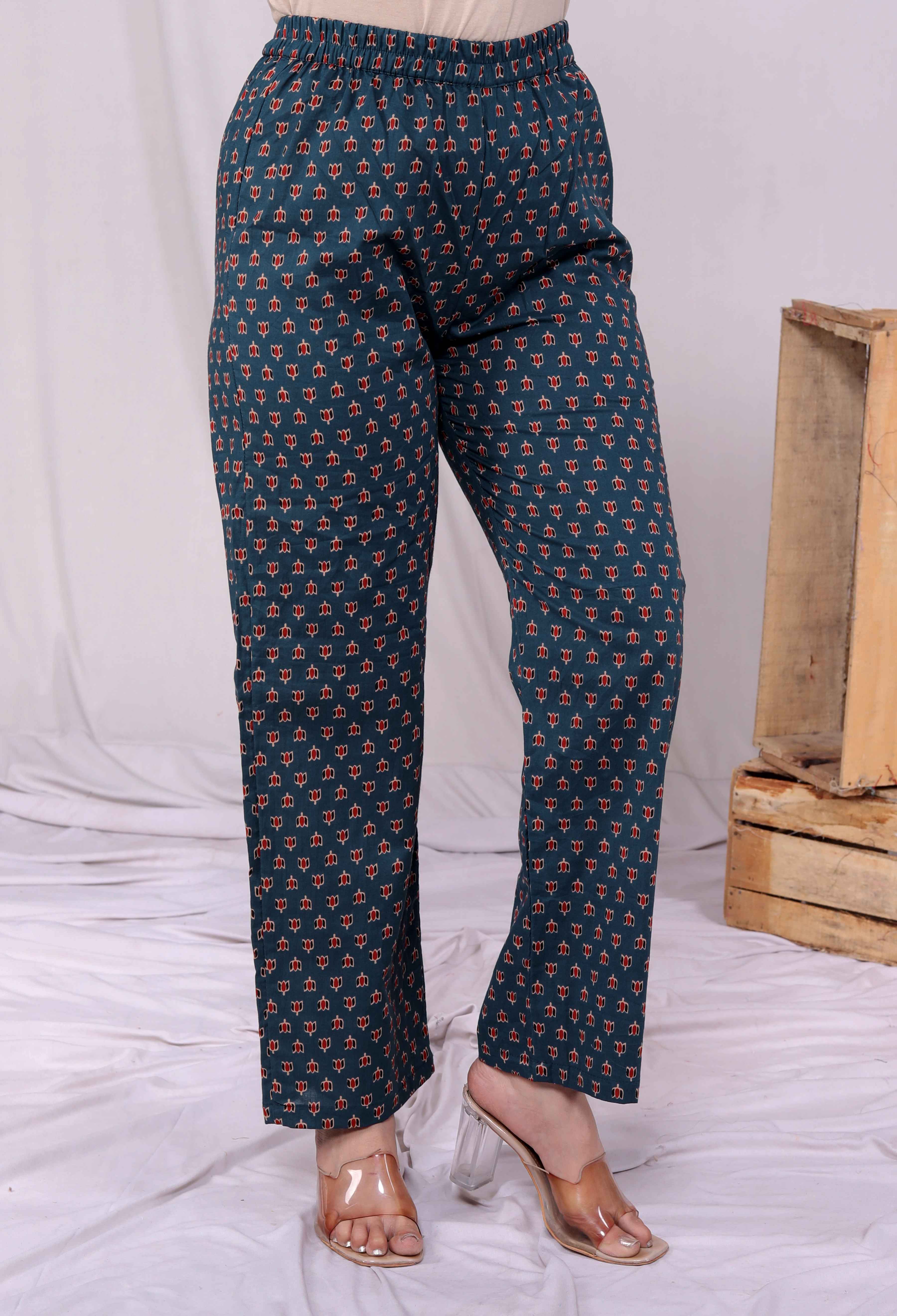 Blue Cotton Animal Print Kurta with Palazzo and Dupatta Set